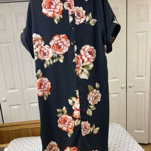 Pink and Blue Midi Dress with Dolman Sleeves